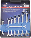 Licota Набор ключей трещоточных комбинированных 72 зуба 8-19 мм, 8 предметов, пластиковый держатель